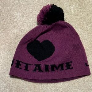 Kids Purple and Black Heart Beanie